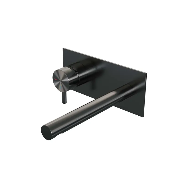Brauer Gunmetal Edition Inbouw Wastafelmengkraan met Rechte Uitloop & Afdekplaat - Model B2 - Hendel Links - PVD - Geborsteld Gunmetal Veilige Betaling