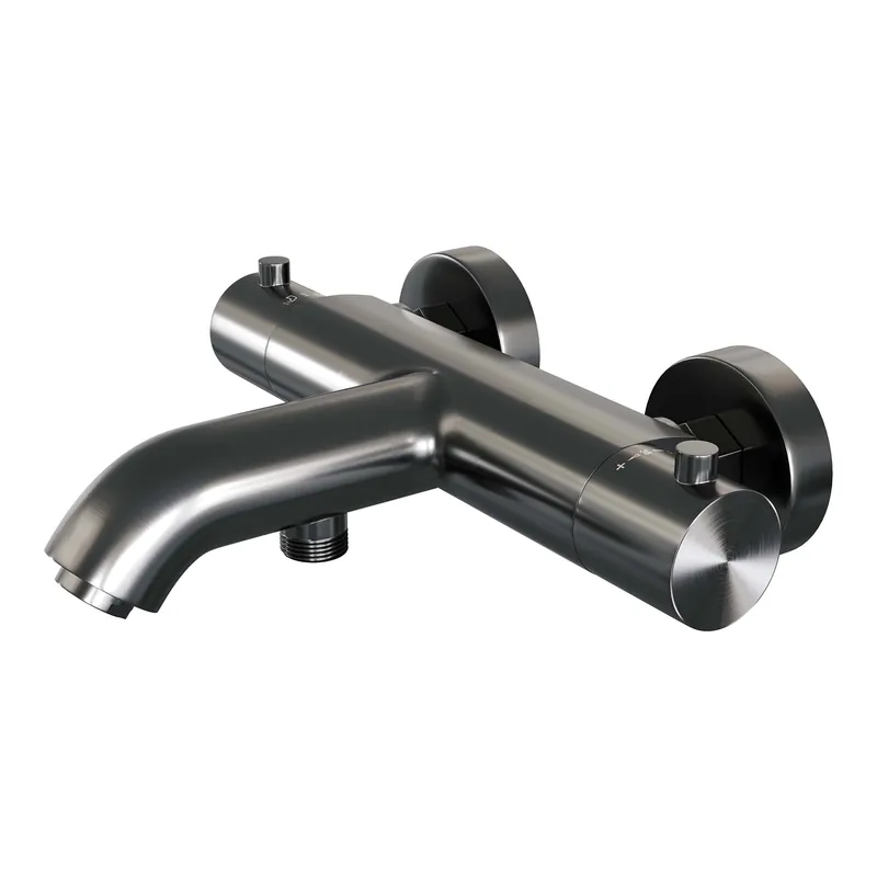 Gereduceerde Prijs Brauer Gunmetal Edition Opbouw Thermostatisch Bad/Douchekraan - Draaiknoppen - PVD - Geborsteld Gunmetal