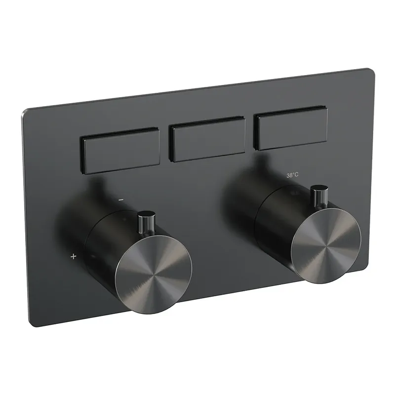 Weekendaanbieding Brauer Gunmetal Edition Thermostatisch Inbouwkraan met 3-Weg Omstel - 3 Drukknoppen & 2 Geribbeld Draaiknoppen - PVD - Geborsteld Gunmetal