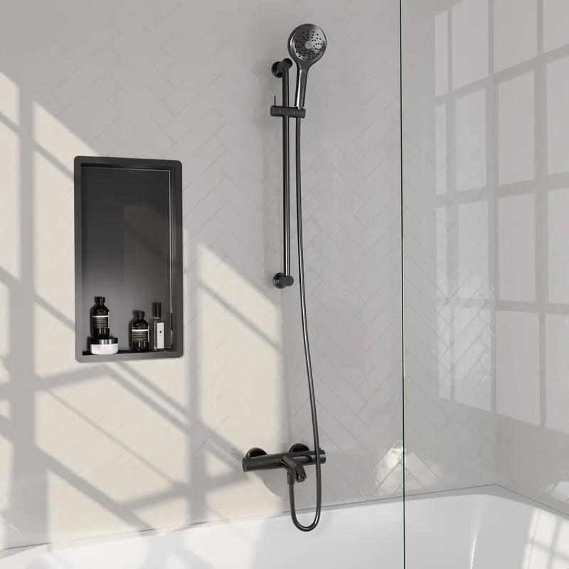 Brauer Gunmetal Edition Thermostatische Opbouw Badkraan met Omstel, Glijstang, 3-Standen Handdouche & Doucheslang - Set 2 - Draaiknoppen - PVD - Geborsteld Gunmetal Betrouwbaar