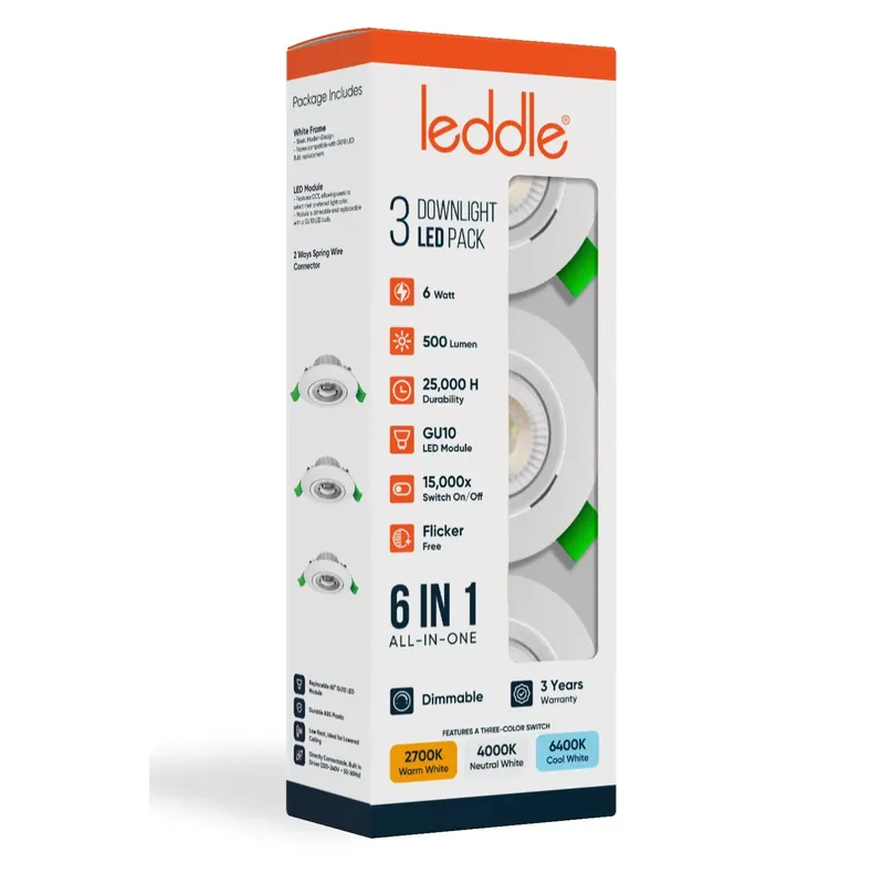 Tijdelijk Beschikbaar Leddle Downlight Set met 3 Dimbare Spots - 6W - 6IN1 - CCT - Flicker Free - Wit
