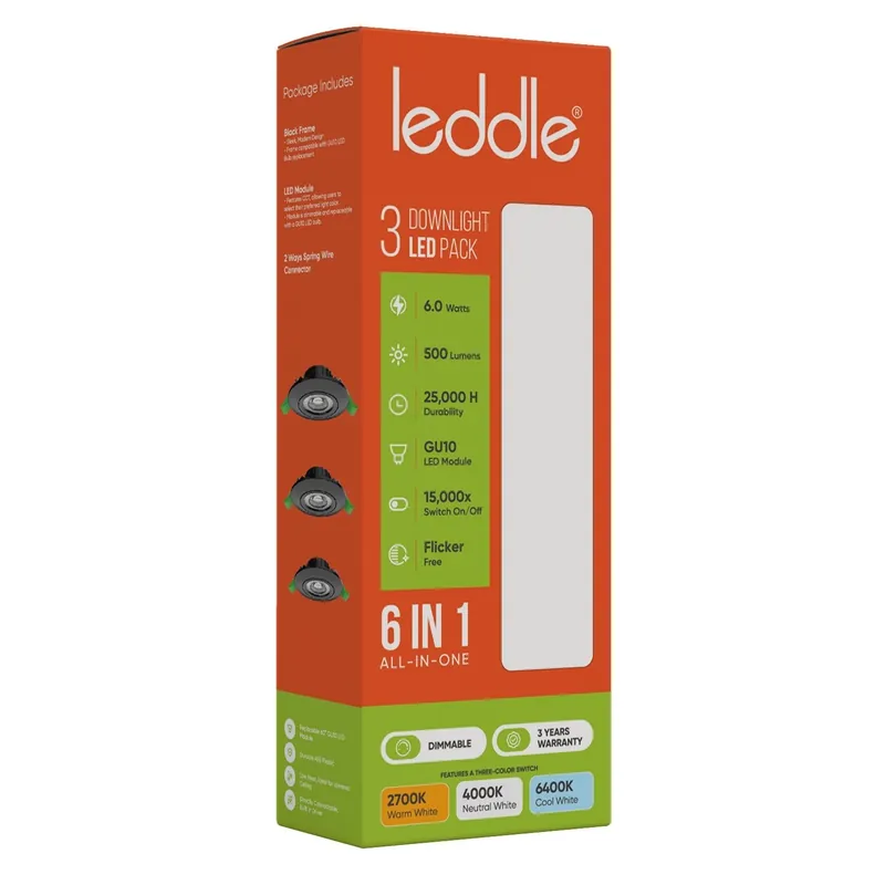 Beperkt Aanbod Leddle Downlight Set met 3 Dimbare Spots - 6W - 6IN1 - CCT - Flicker Free - Zwart