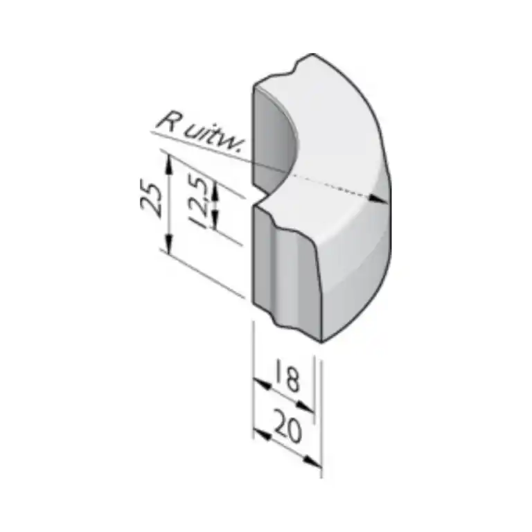 Lage Prijs Bochtband 18/20x25 R= 0.50 M uitw. vb KOMO - Grijs