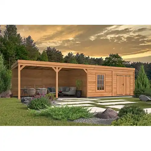 Goedkoop Overkapping Red Class Wood plat dak Kiruna type 3 1030x378 cm zwarte wanden