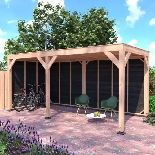 Speciale Aanbieding Douglas overkapping geschaafd 550x250 cm asymmetrisch2 zwarte wanden