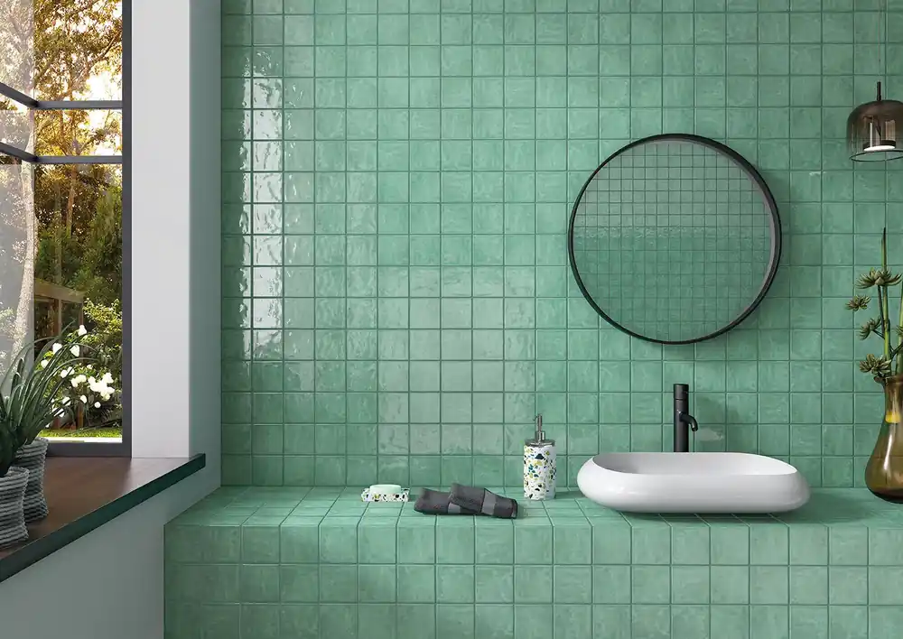 Wandtegel Equipe Handvorm Ritmo Esmerald Turquoise Glans 10x10 Superprijs