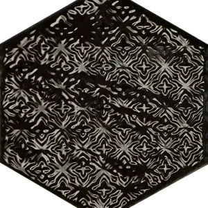 Direct Beschikbaar Vloertegel/Wandtegel Equipe Rain Hexagon Zwart Decor Glans 19,8x22,8
