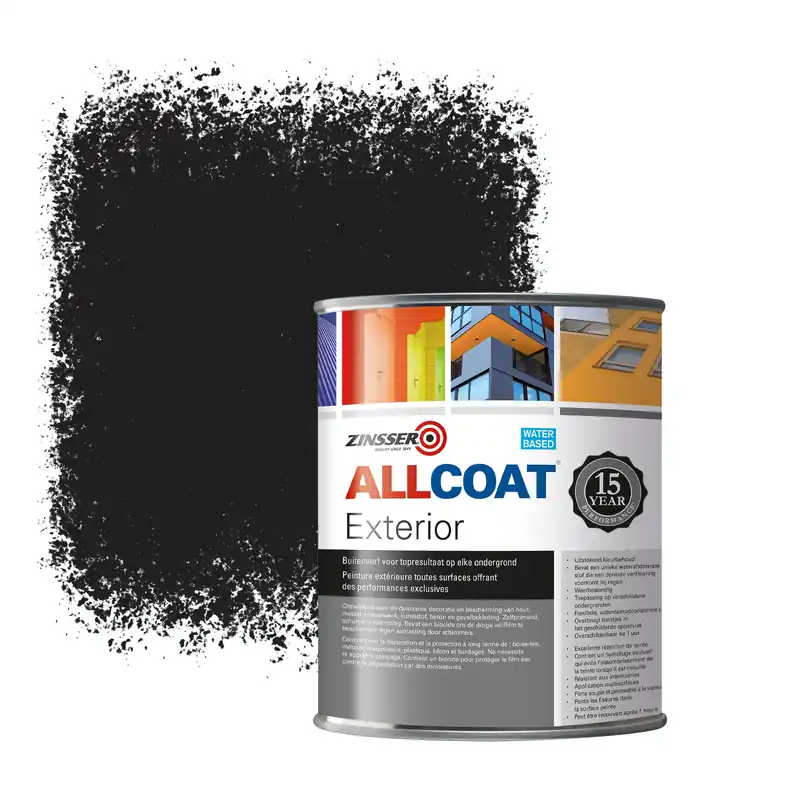 Zinsser Allcoat Exterior Muurverf RAL 8022 Zwartbruin - 1 liter Direct Beschikbaar