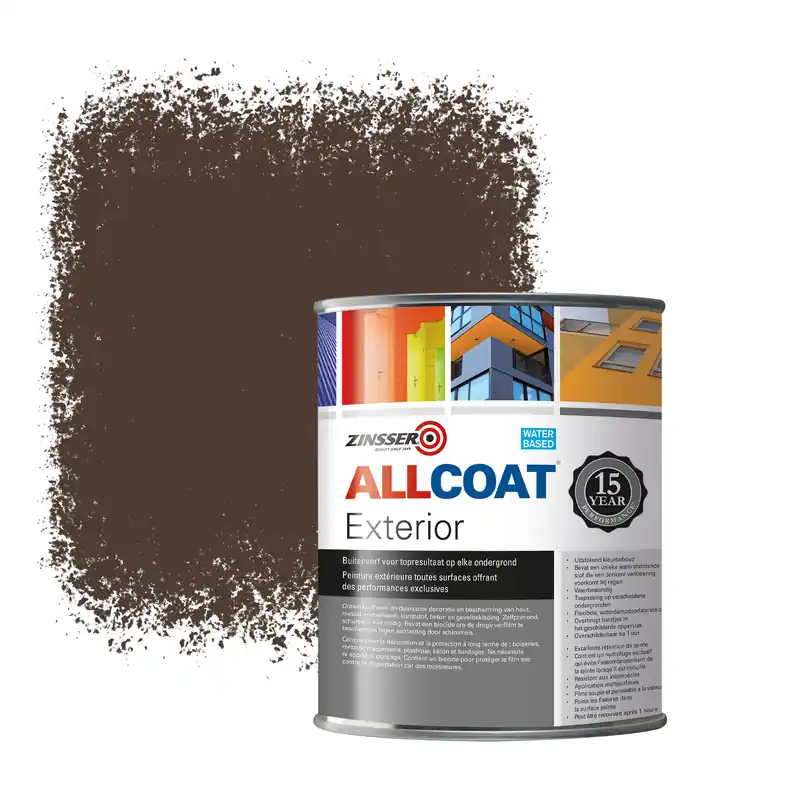 Gecertificeerd Zinsser Allcoat Exterior Muurverf RAL 8028 Terrabruin - 1 liter