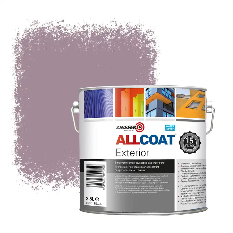 Beperkte Voorraad Zinsser Allcoat Exterior Muurverf RAL 4009 Pastelviolet - 2,5 liter