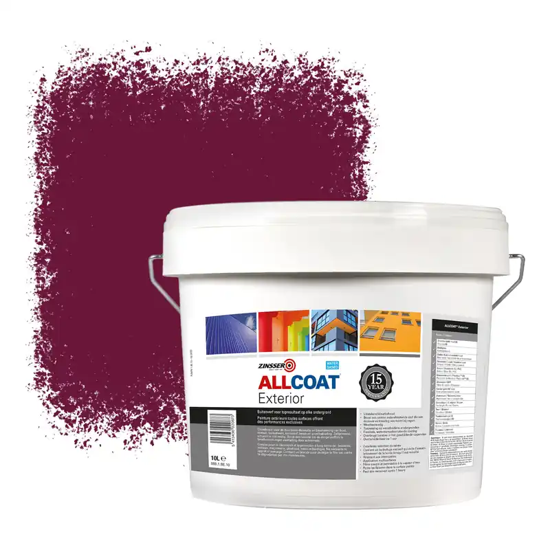 Zinsser Allcoat Exterior Muurverf RAL 4004 Wijnheiderood - 10 liter Direct Beschikbaar