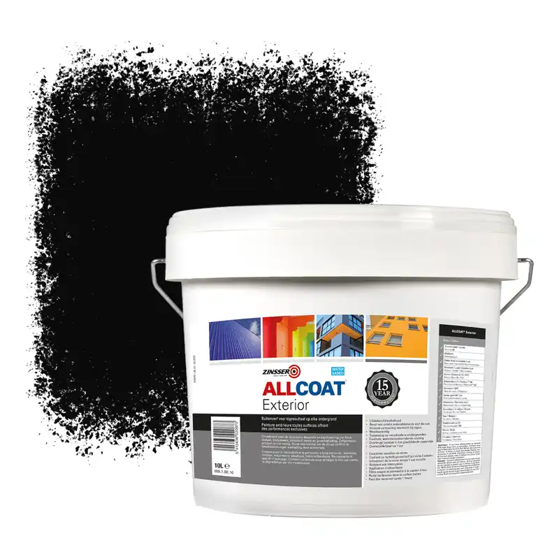 Zinsser Allcoat Exterior Muurverf RAL 9005 Gitzwart - 10 liter Beperkte Voorraad
