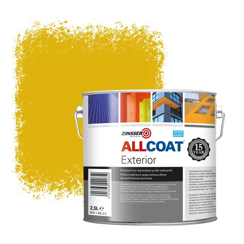 Exclusieve Aanbieding Zinsser Allcoat Exterior Muurverf RAL 1032 Bremgeel - 2,5 liter
