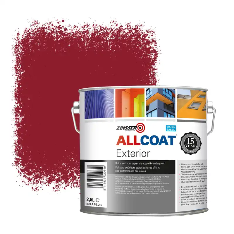 Zinsser Allcoat Exterior Muurverf RAL 3003 Robijnrood - 2,5 liter Speciale Aanbieding