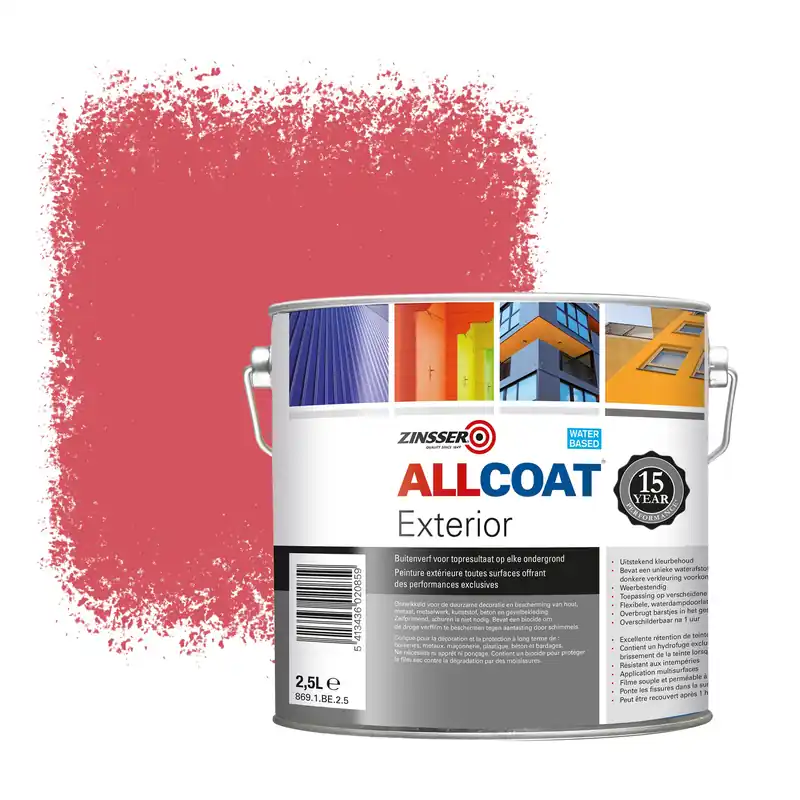 Betrouwbaar Zinsser Allcoat Exterior Muurverf RAL 3017 Roze - 2,5 liter