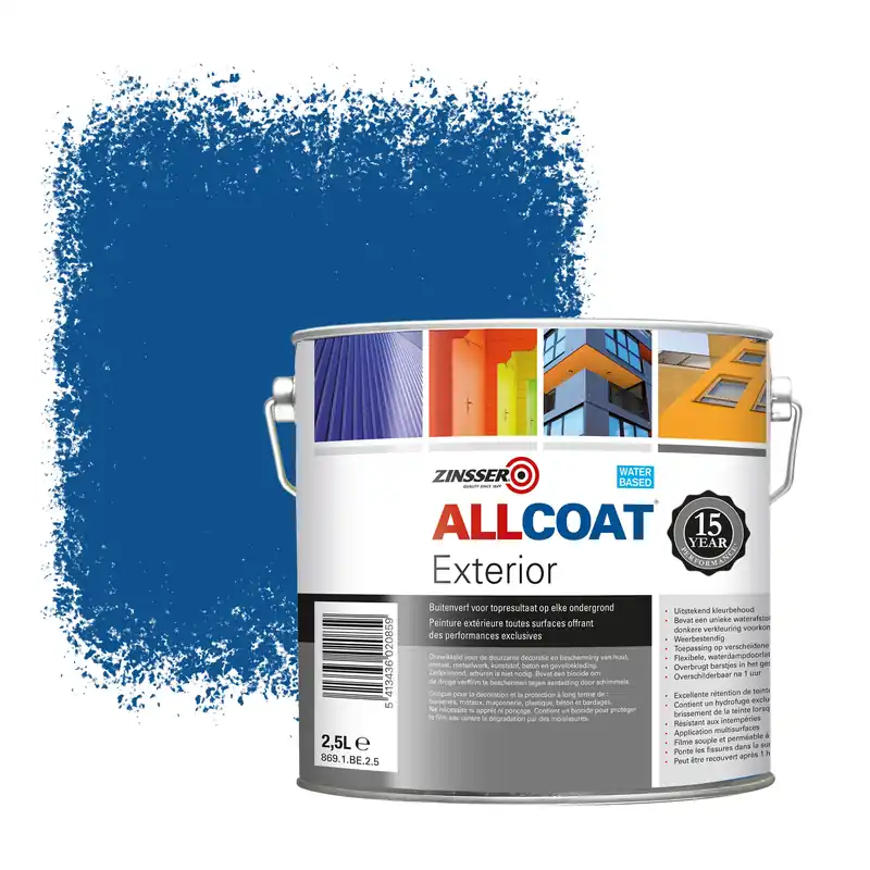 Zinsser Allcoat Exterior Muurverf RAL 5017 Verkeersblauw - 2,5 liter Favoriet