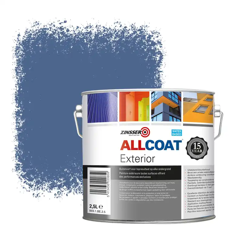 Must-Have Zinsser Allcoat Exterior Muurverf RAL 5023 Verblauw - 2,5 liter