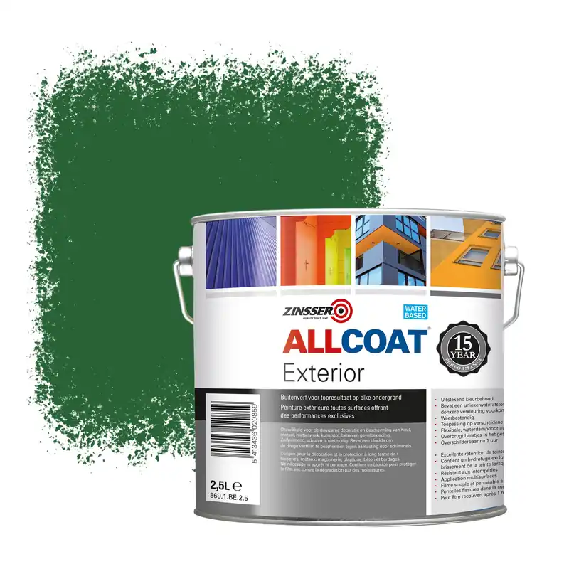 Express Levering Zinsser Allcoat Exterior Muurverf RAL 6002 Loofgroen - 2,5 liter