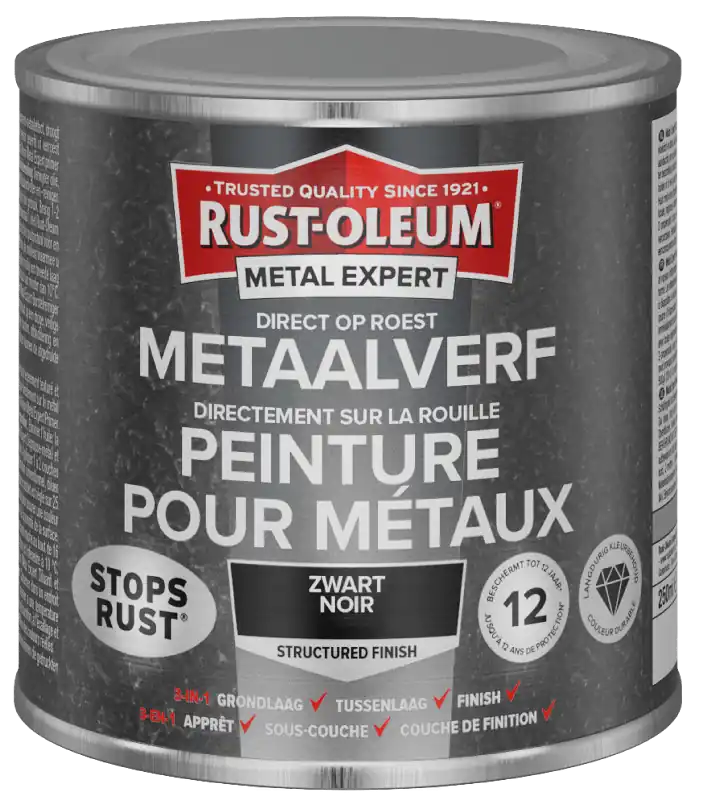 Rust-Oleum Metal Expert Direct Op Roest Structuurverf Zwart 250ml Beperkt Aanbod