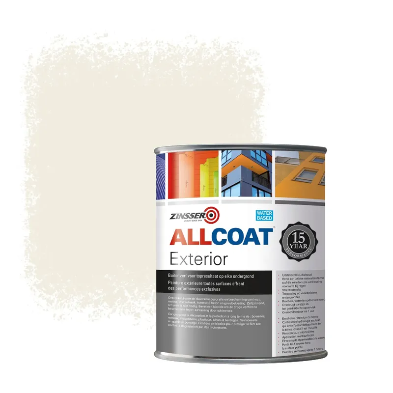 Gecertificeerd Zinsser Allcoat Exterior Muurverf RAL 9010 Zuiverwit - 1 liter