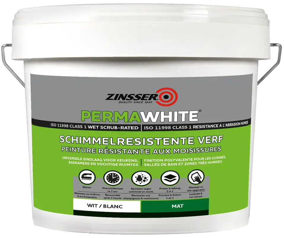 Zinsser Permawhite Mat 10 liter - Anti Schimmel Verf Merkproduct