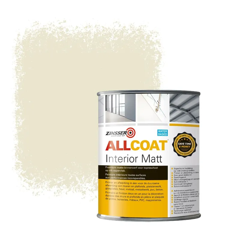 Zinsser Allcoat Interior Muurverf RAL 1013 Parelwit - 1 liter Shop Nu