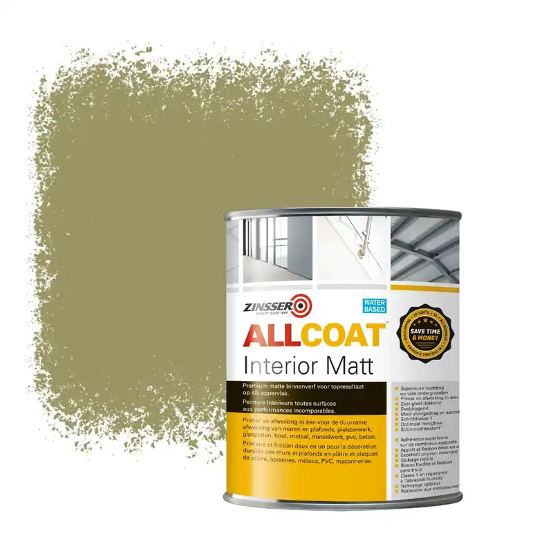 Zinsser Allcoat Interior Muurverf RAL 1020 Olijfgeel - 1 liter Betrouwbaar