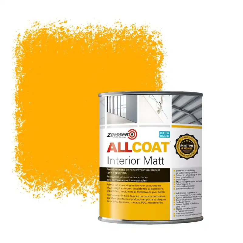 Beperkt Aanbod Zinsser Allcoat Interior Muurverf RAL 1028 Meloengeel - 1 liter