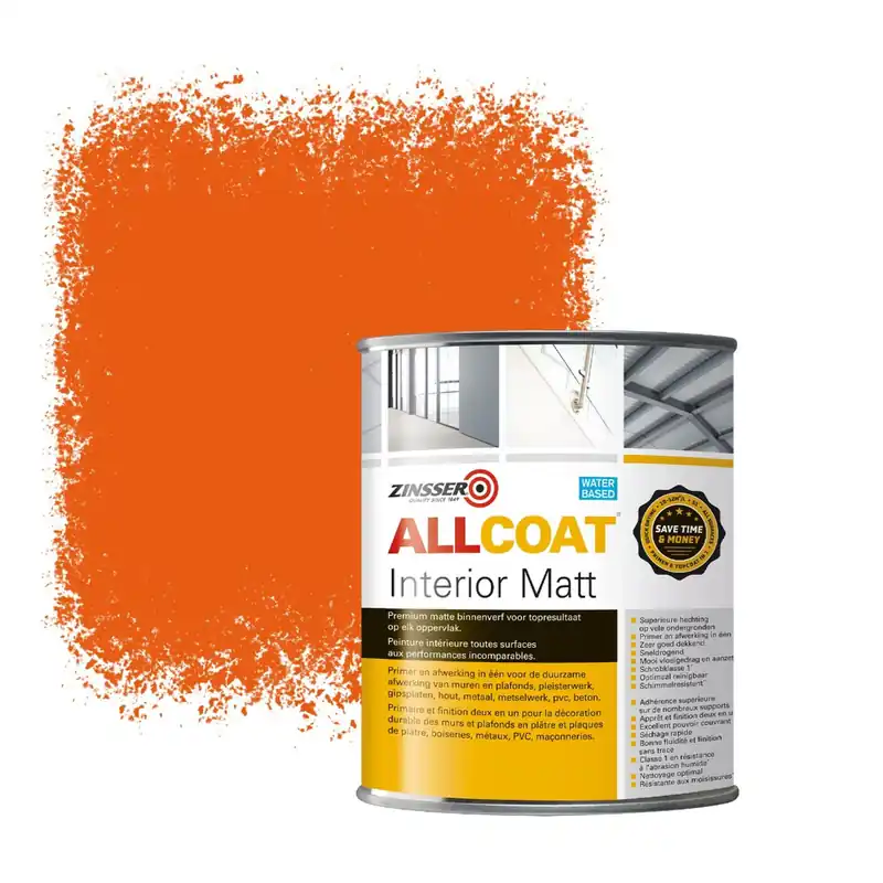 Zinsser Allcoat Interior Muurverf RAL 2004 Zuiver oranje - 1 liter Aanbieding