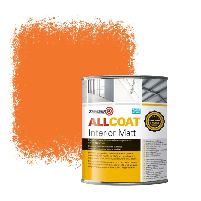 Zinsser Allcoat Interior Muurverf RAL 2008 Licht Roodoranje - 1 liter Bestseller