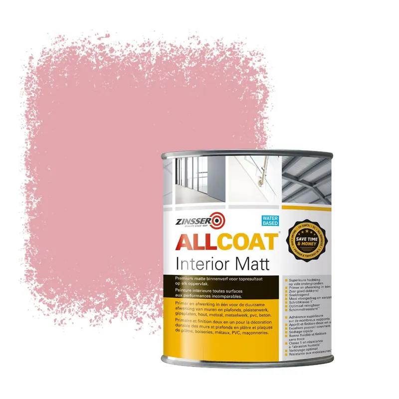 Zinsser Allcoat Interior Muurverf RAL 3015 Lichtroze - 1 liter Exclusieve Aanbieding
