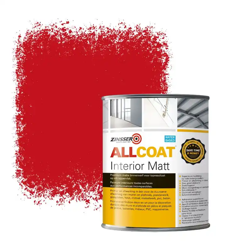 Zinsser Allcoat Interior Muurverf RAL 3020 Verkeersrood - 1 liter Bestseller