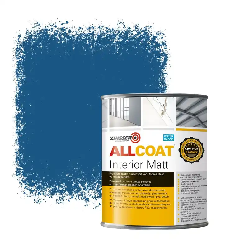 Zinsser Allcoat Interior Muurverf RAL 5019 Capriblauw - 1 liter Gereduceerde Prijs