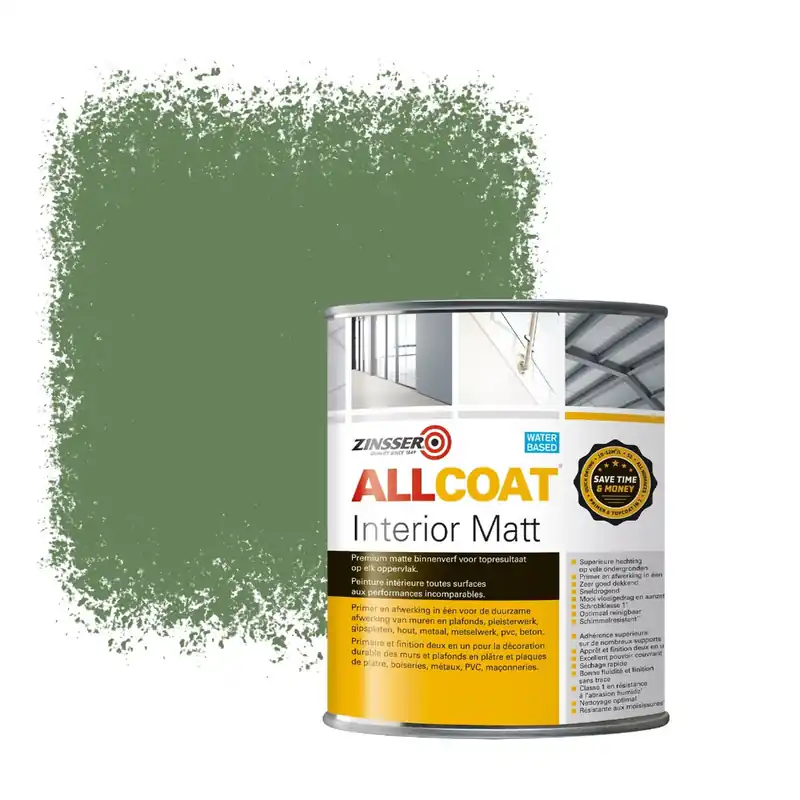Zinsser Allcoat Interior Muurverf RAL 6011 Resedagroen - 1 liter Nieuw