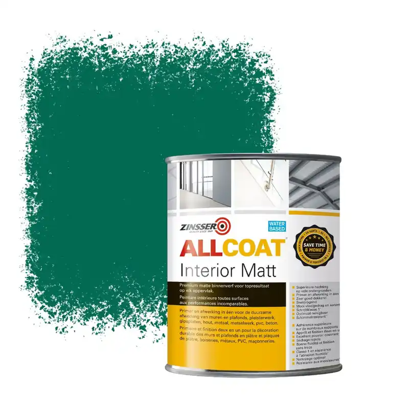 Zinsser Allcoat Interior Muurverf RAL 6016 Turkooisgroen - 1 liter Gereduceerde Prijs
