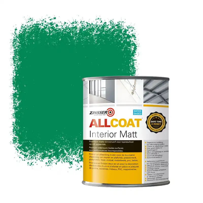 Zinsser Allcoat Interior Muurverf RAL 6024 Verkeersgroen - 1 liter Bestseller