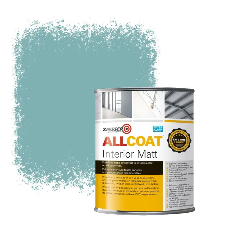Flitsaanbieding Zinsser Allcoat Interior Muurverf RAL 6034 Pastelturkoois - 1 liter