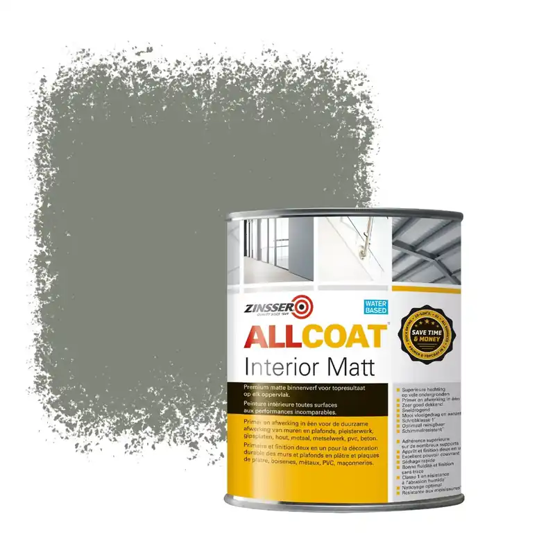 Beste Prijs Zinsser Allcoat Interior Muurverf RAL 7023 Betongrijs - 1 liter