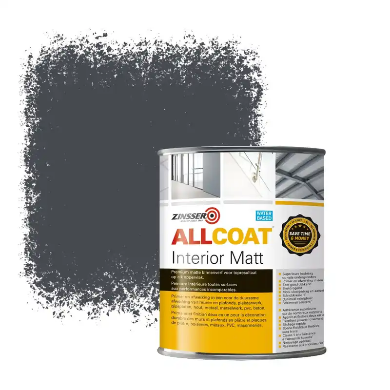 Zinsser Allcoat Interior Muurverf RAL 7024 Grafietgrijs - 1 liter Finale Uitverkoop