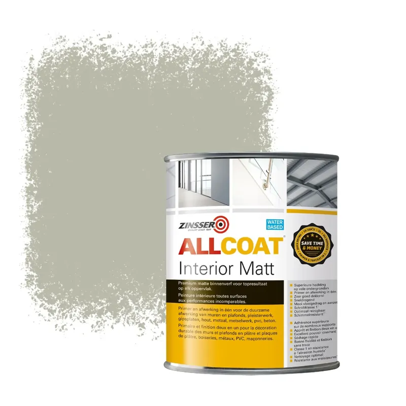 Alleen Vandaag Zinsser Allcoat Interior Muurverf RAL 7032 Kiezelgrijs - 1 liter