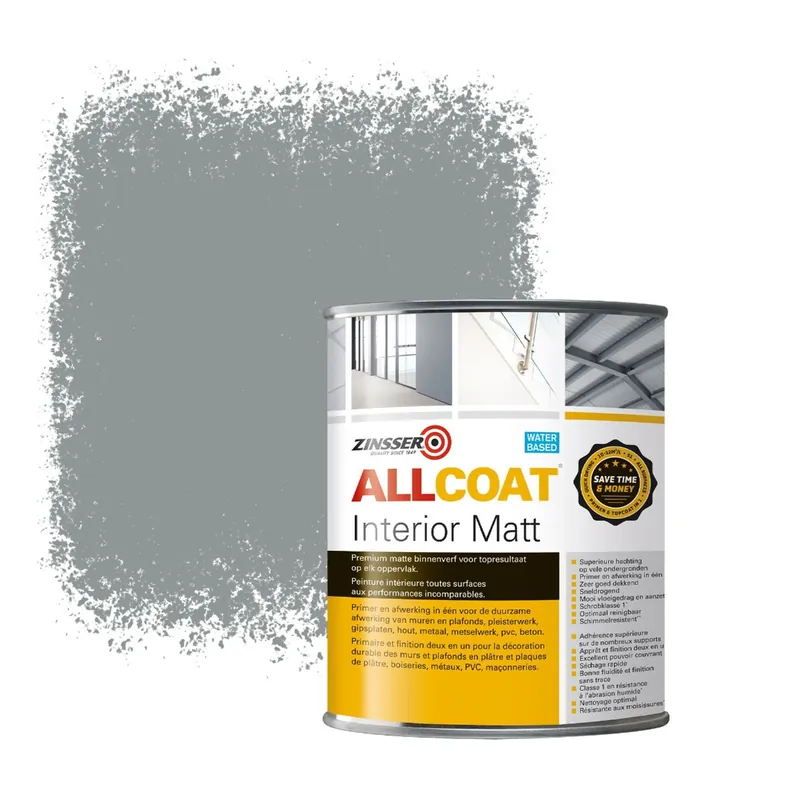 Zinsser Allcoat Interior Muurverf RAL 7042 Verkeersgrijs A - 1 liter Gratis Retour