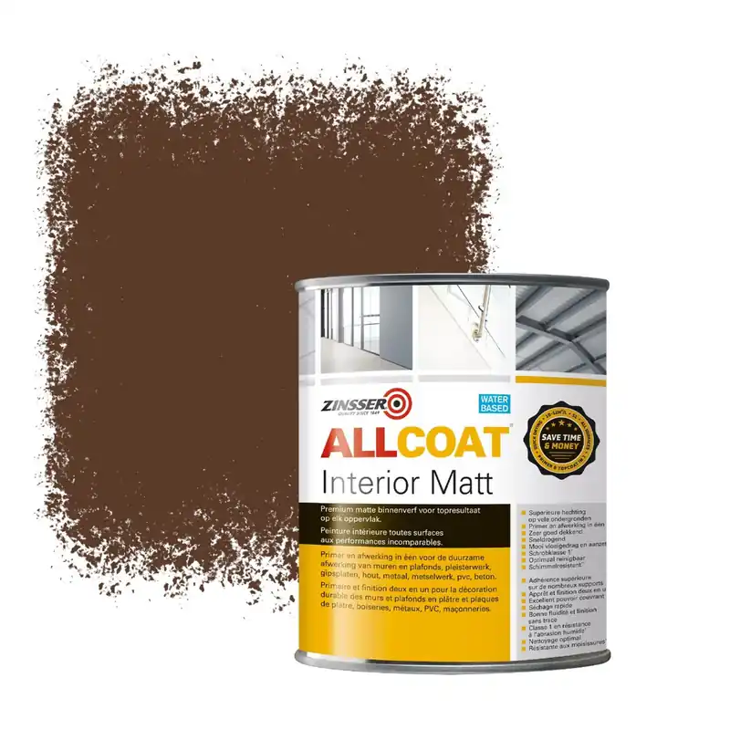 Zinsser Allcoat Interior Muurverf RAL 8011 Notenbruin - 1 liter Beperkt Aanbod