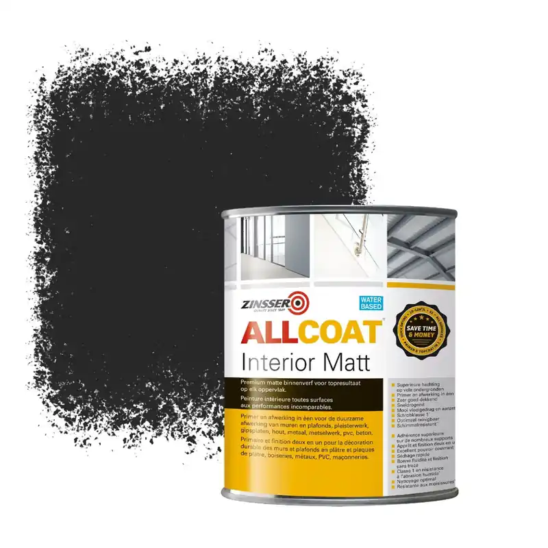 Betrouwbaar Zinsser Allcoat Interior Muurverf RAL 9004 Signaalzwart - 1 liter