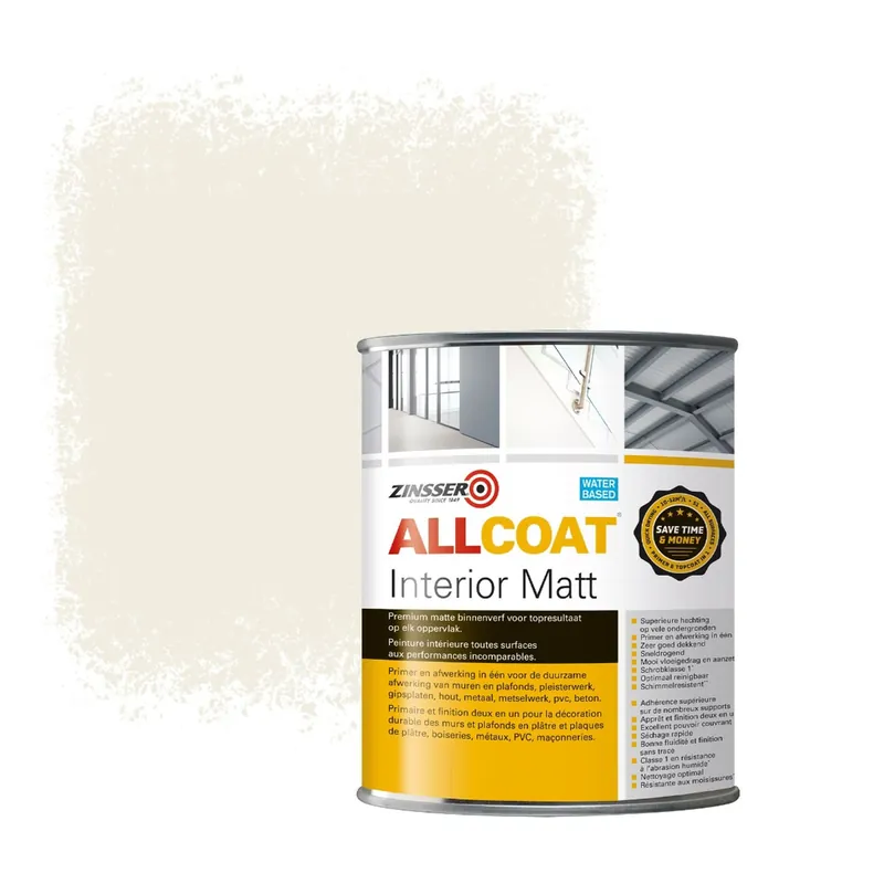 Zinsser Allcoat Interior Muurverf RAL 9010 Zuiverwit - 1 liter Nieuw