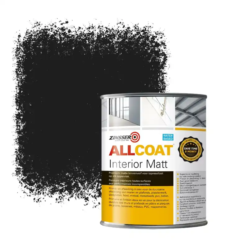 Zinsser Allcoat Interior Muurverf RAL 9017 Verkeerszwart - 1 liter Actieprijs