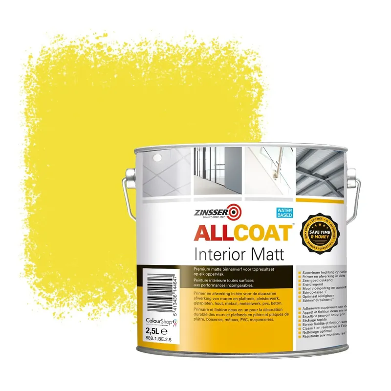 Zinsser Allcoat Interior Muurverf RAL 1018 Zinkgeel - 2,5 liter Lage Kosten