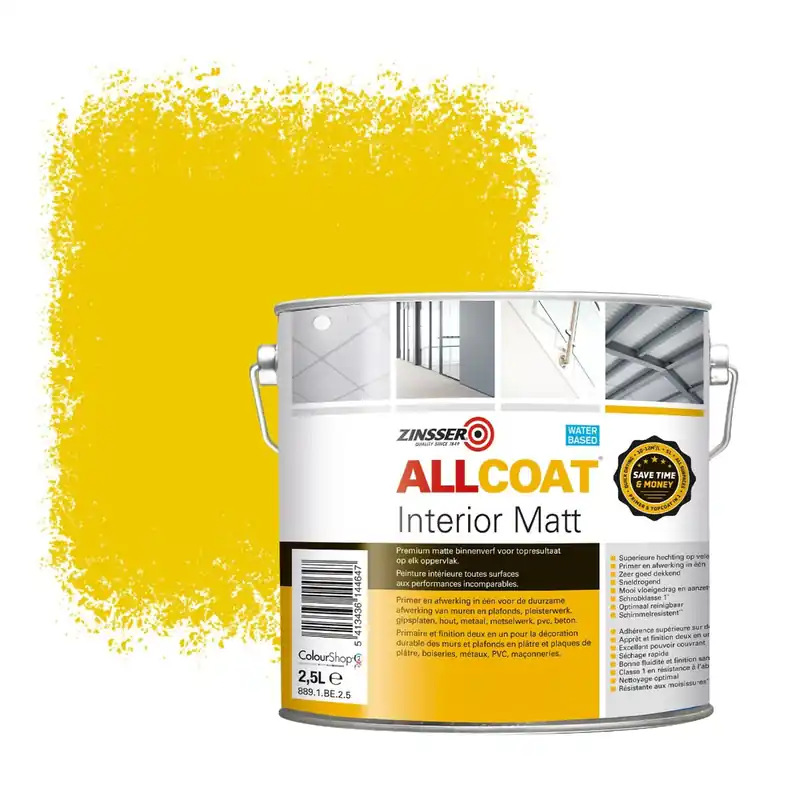 Zinsser Allcoat Interior Muurverf RAL 1023 Verkeersgeel - 2,5 liter Voordeelprijs