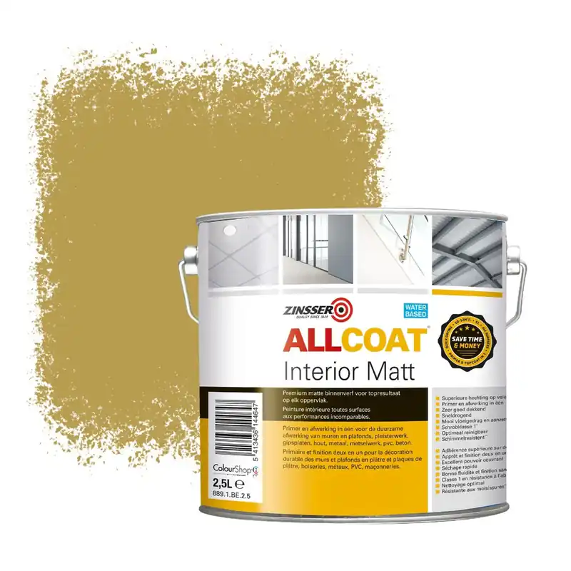 Op = Op Zinsser Allcoat Interior Muurverf RAL 1024 Okergeel - 2,5 liter
