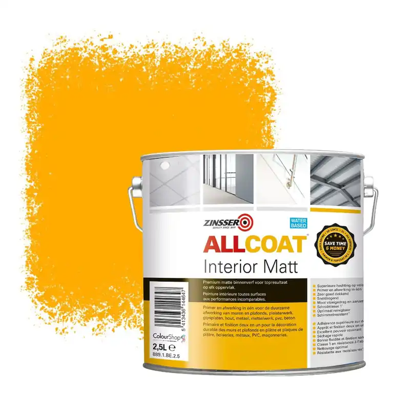 Zinsser Allcoat Interior Muurverf RAL 1028 Meloengeel - 2,5 liter Op = Op