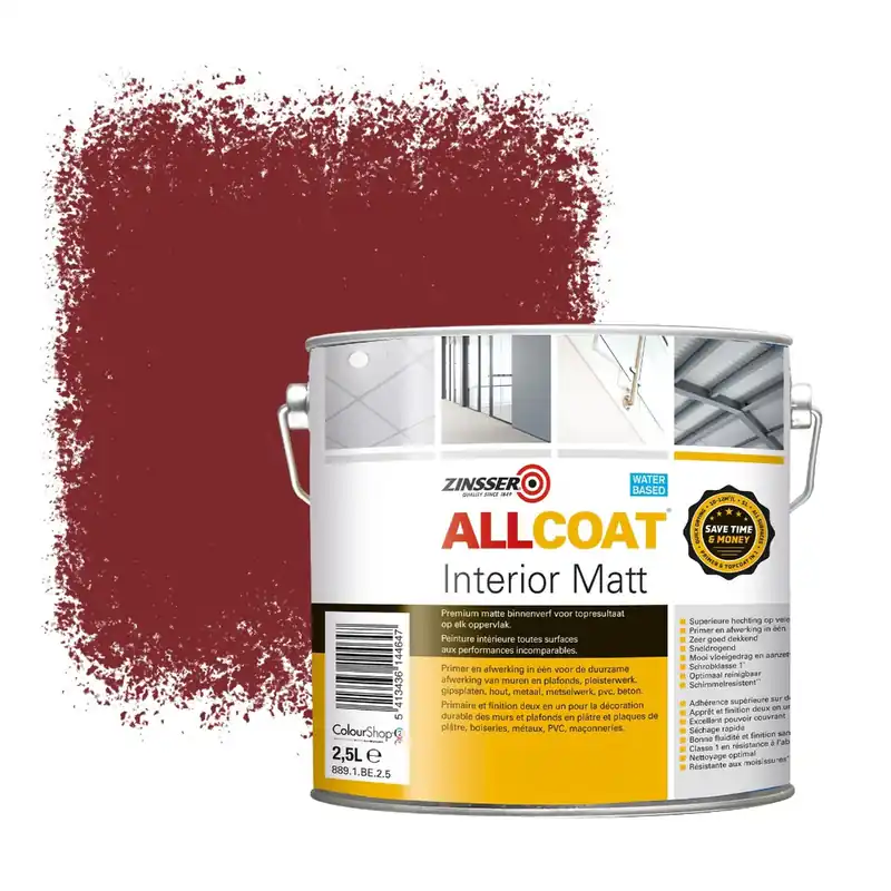 Zinsser Allcoat Interior Muurverf RAL 3011 Bruinrood - 2,5 liter Bestseller